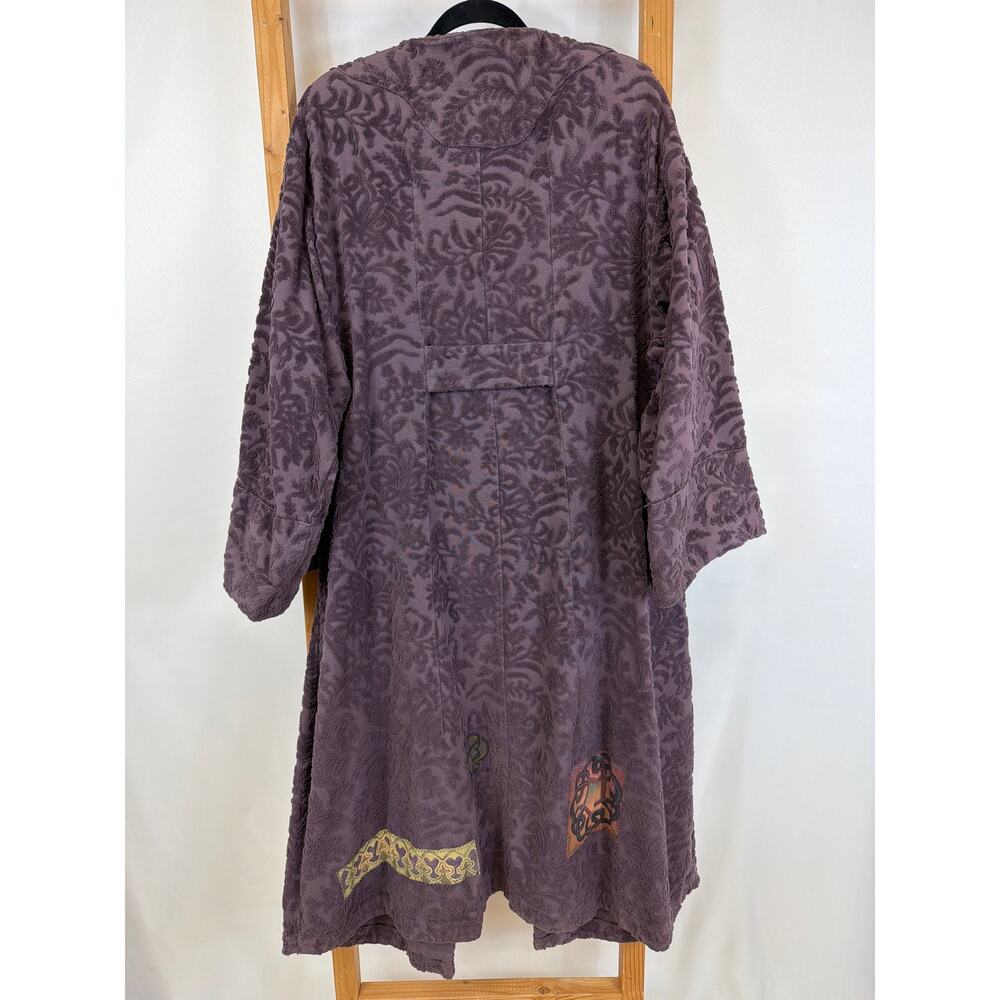 Blue Fish Vintage Purple Embossed Floral Patched Long Duster Jacket Size 0 MED - Picture 6 of 12